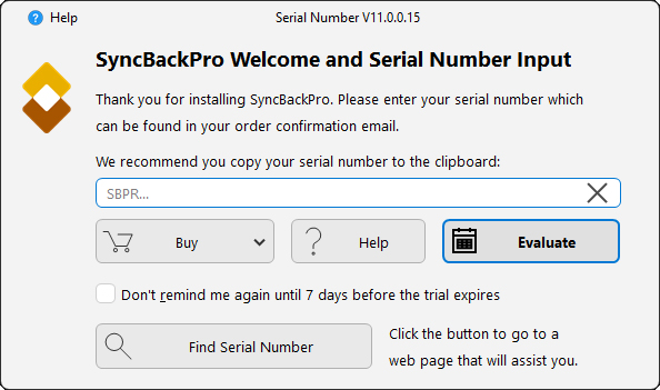 Serial Number entry